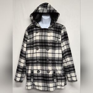 I.B. Diffusion XL Black White Plaid Winter Hooded Swing Coat